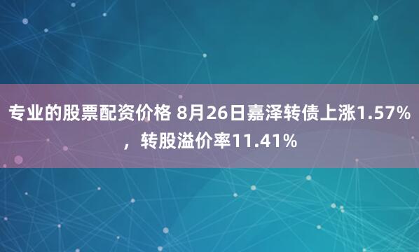 专业的股票配资价格 8月26日嘉泽转债上涨1.57%，转股溢价率11.41%